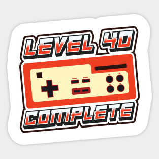 'Level 40 Complete' Funny Video Gamer Gift Sticker